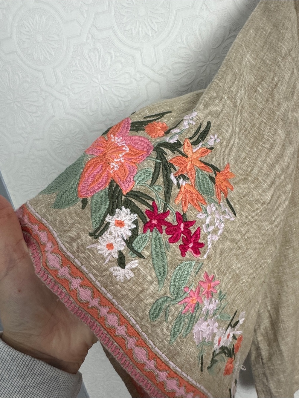 Spartina 449 Delilah 100% Linen Top Alljoy Landing Tropical Embroidery - Picture 7 of 12